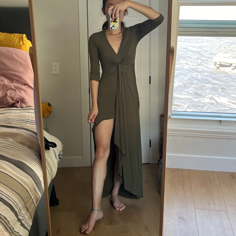 ANGL size small olive green drape dress